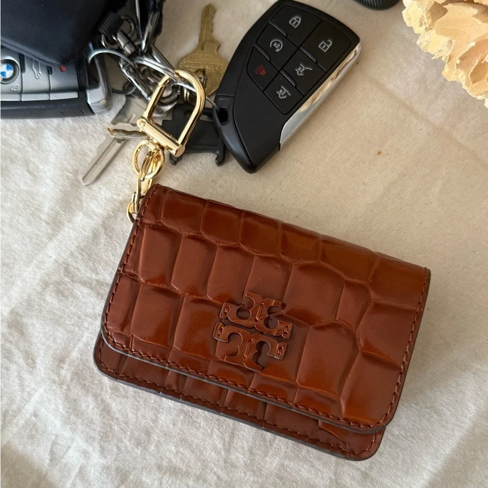 New Tory Burch Thea card holder leather  Croc-Embossed Wallet